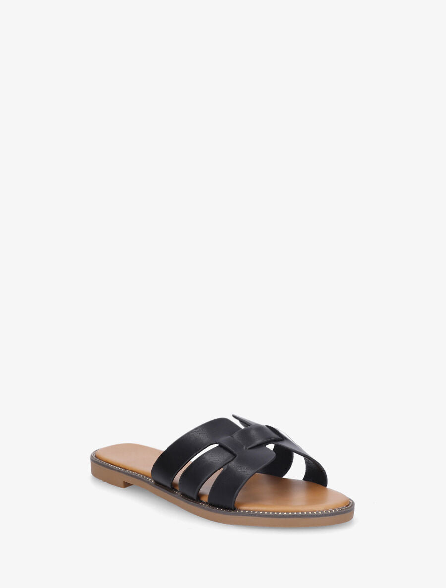 Mules croisées en simili - Noir - 2