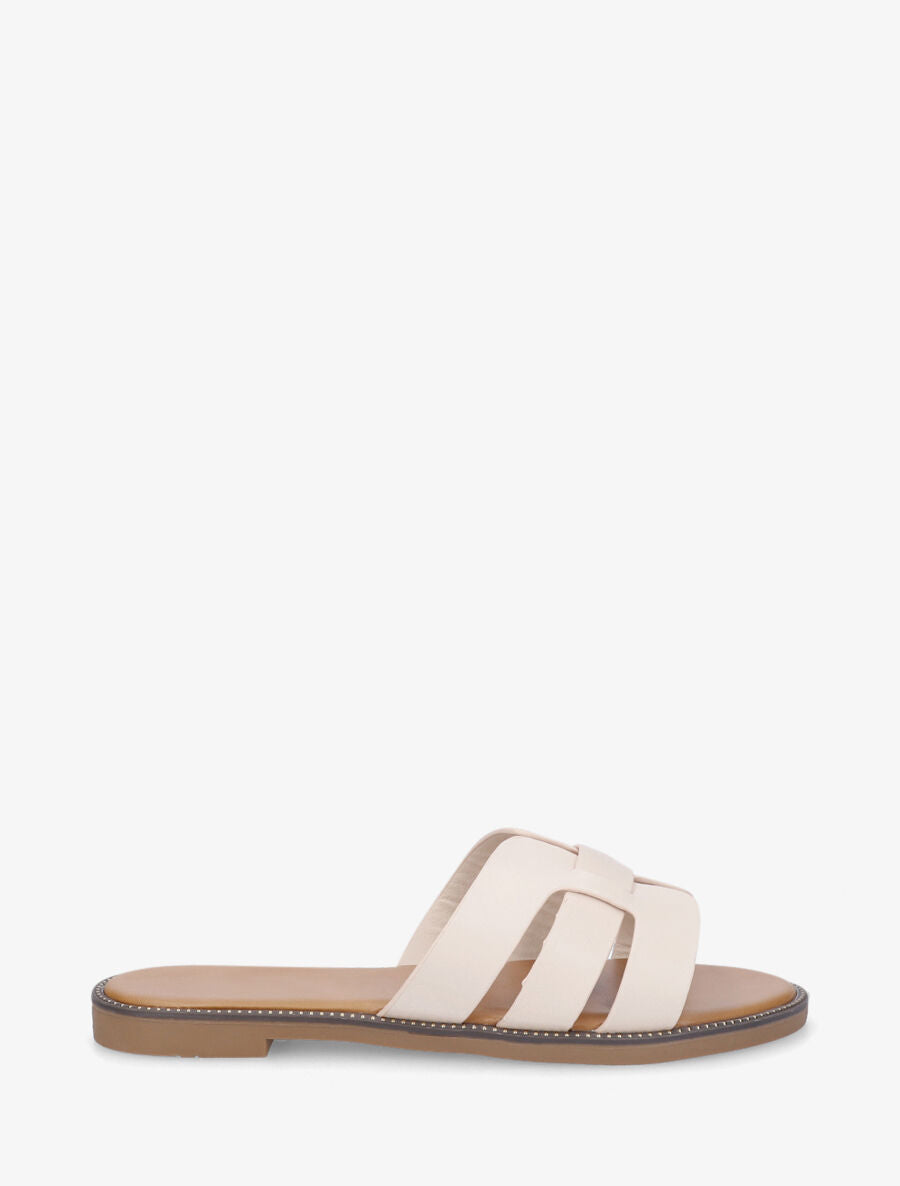 Mules croisées en simili - Beige - 5