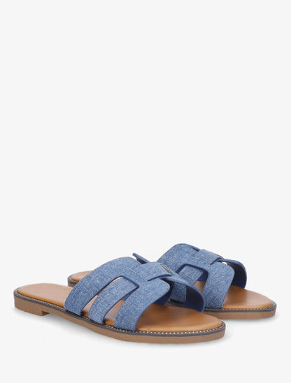 Mules croisées en tissu - Bleu denim - 4
