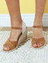 Sandales compensées à contrefort à motif damier - Camel - 1