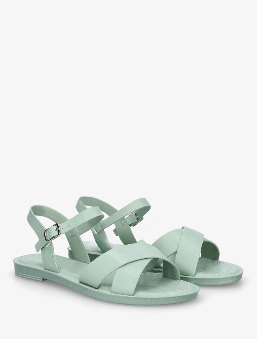 Nu-pieds croisés en simili - Vert d&