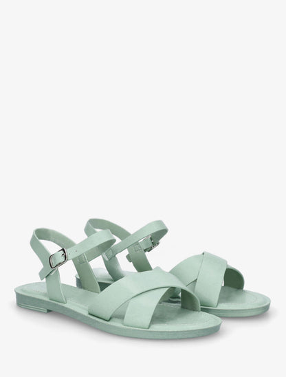 Nu-pieds croisés en simili - Vert d&