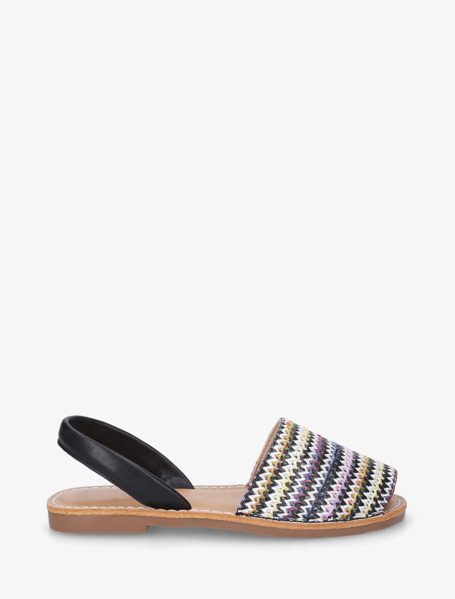 Nu-pieds à brides tressées motif zigzag - Noir - 1