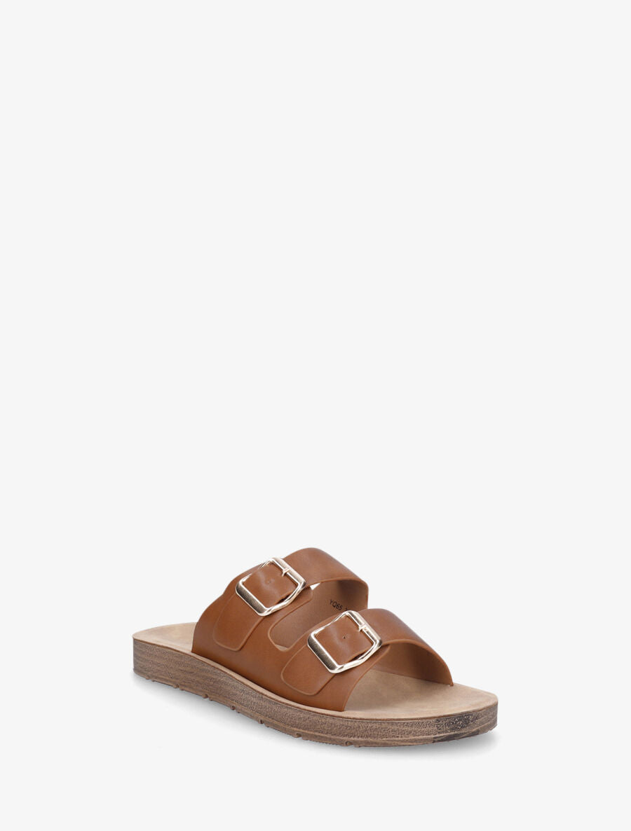 Claquettes en simili à double brides - Camel - 2