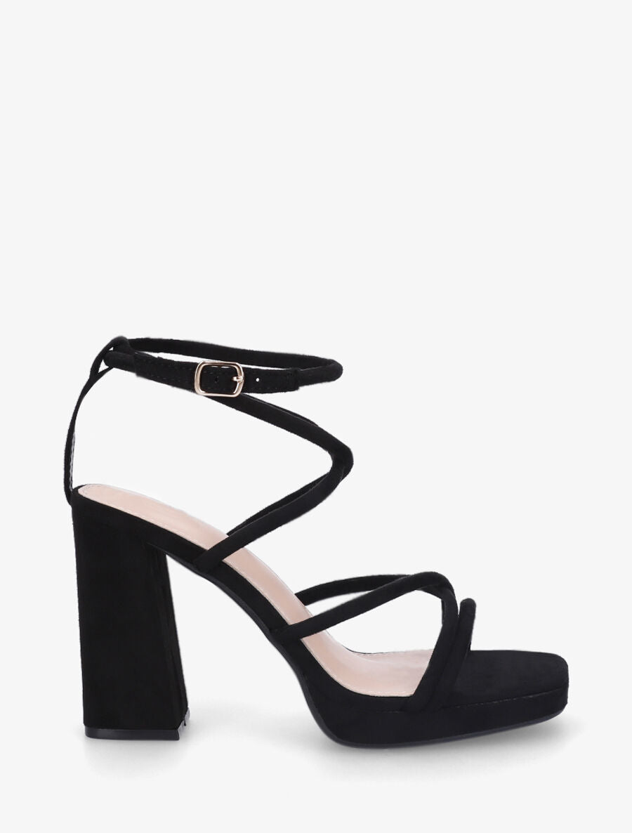 Sandales à talon en suédine - Noir - 1
