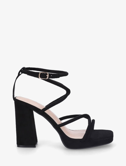 Sandales à talon en suédine - Noir - 1