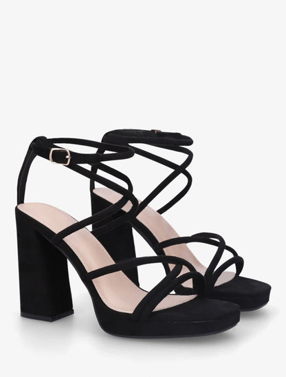 Sandales à talon en suédine - Noir - 4