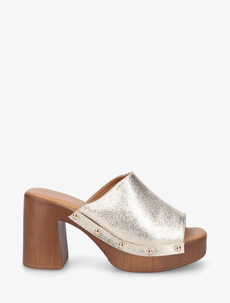 Mules à talon style sabot - Or - 1