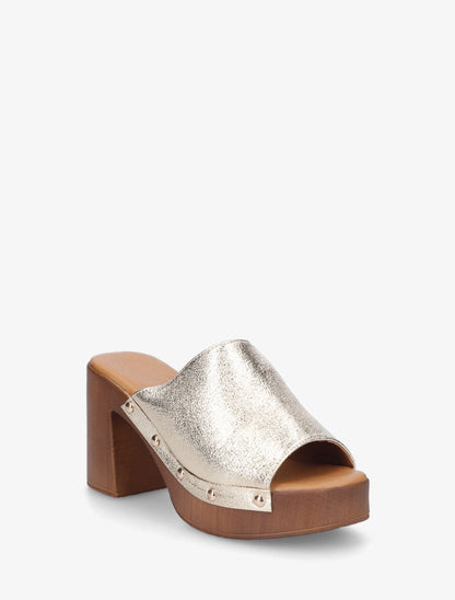 Mules à talon style sabot - Or - 2
