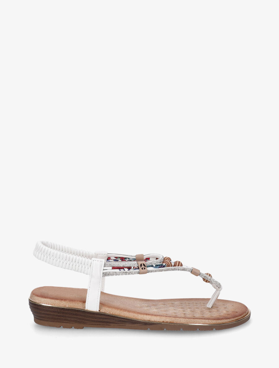 Nu-pieds élastiqués à strass et perles - Blanc - 5