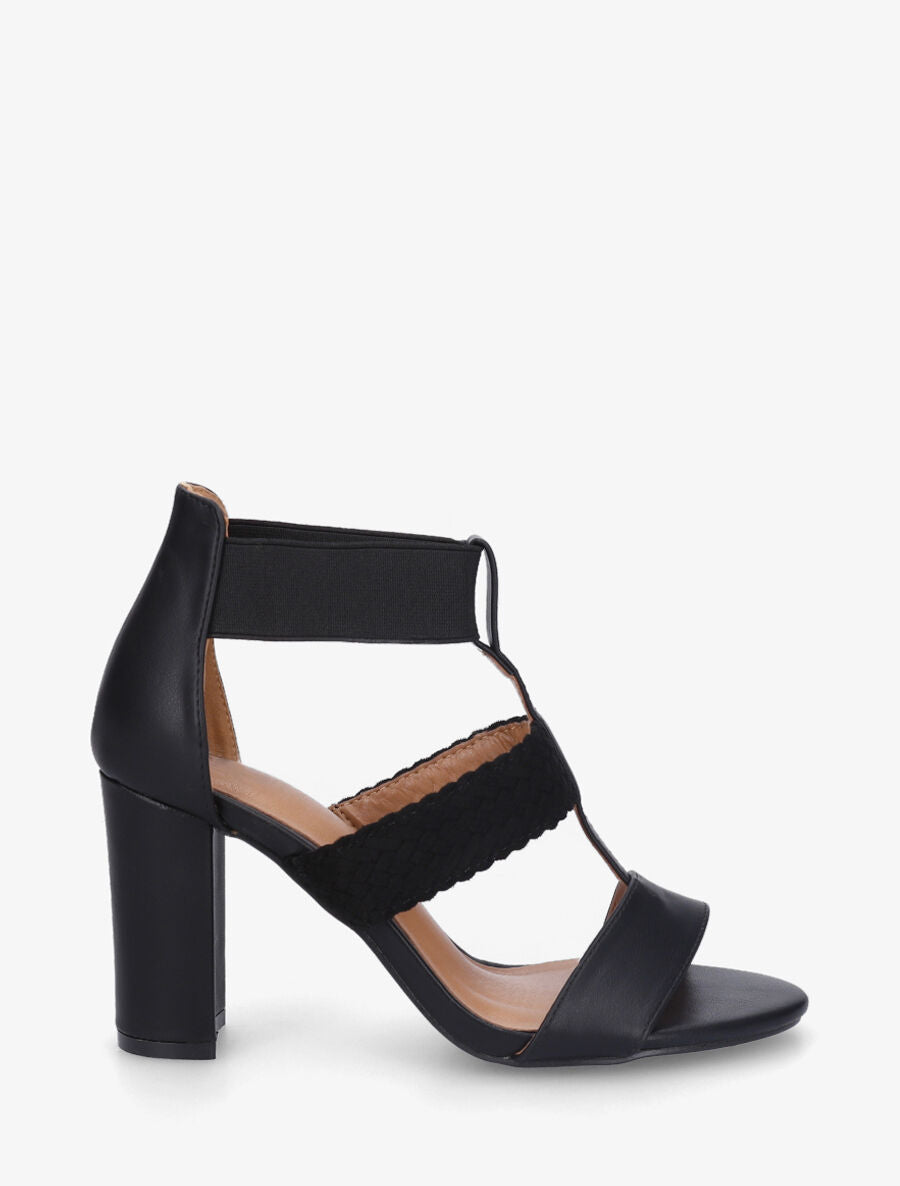 Sandales à talon et bi-matière - Noir - 5