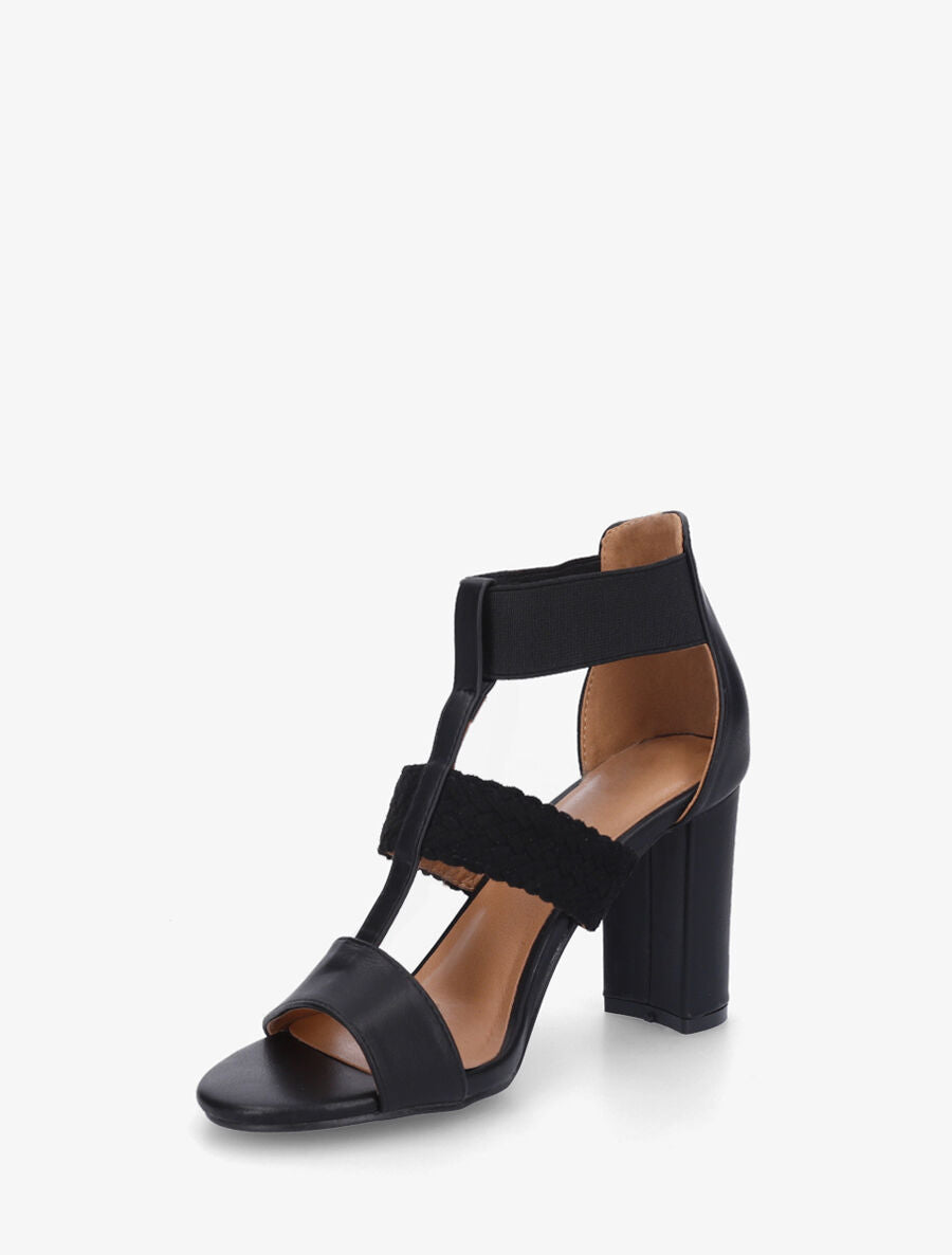 Sandales à talon et bi-matière - Noir - 3