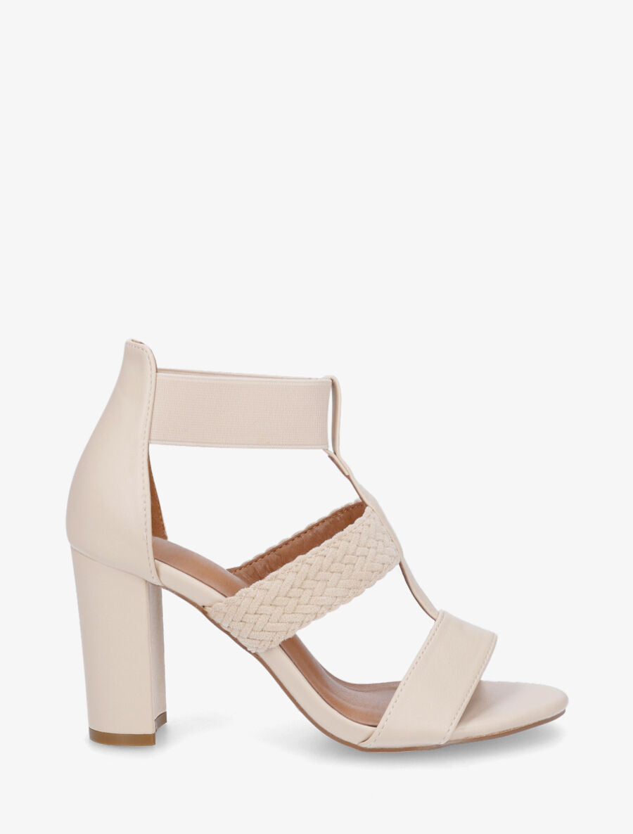 Sandales à talon et bi-matière - Beige - 6