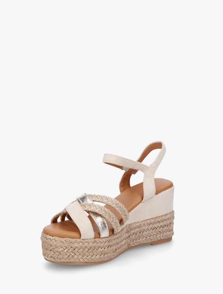 Sandales compensées brides raphia et simili - Beige - 3
