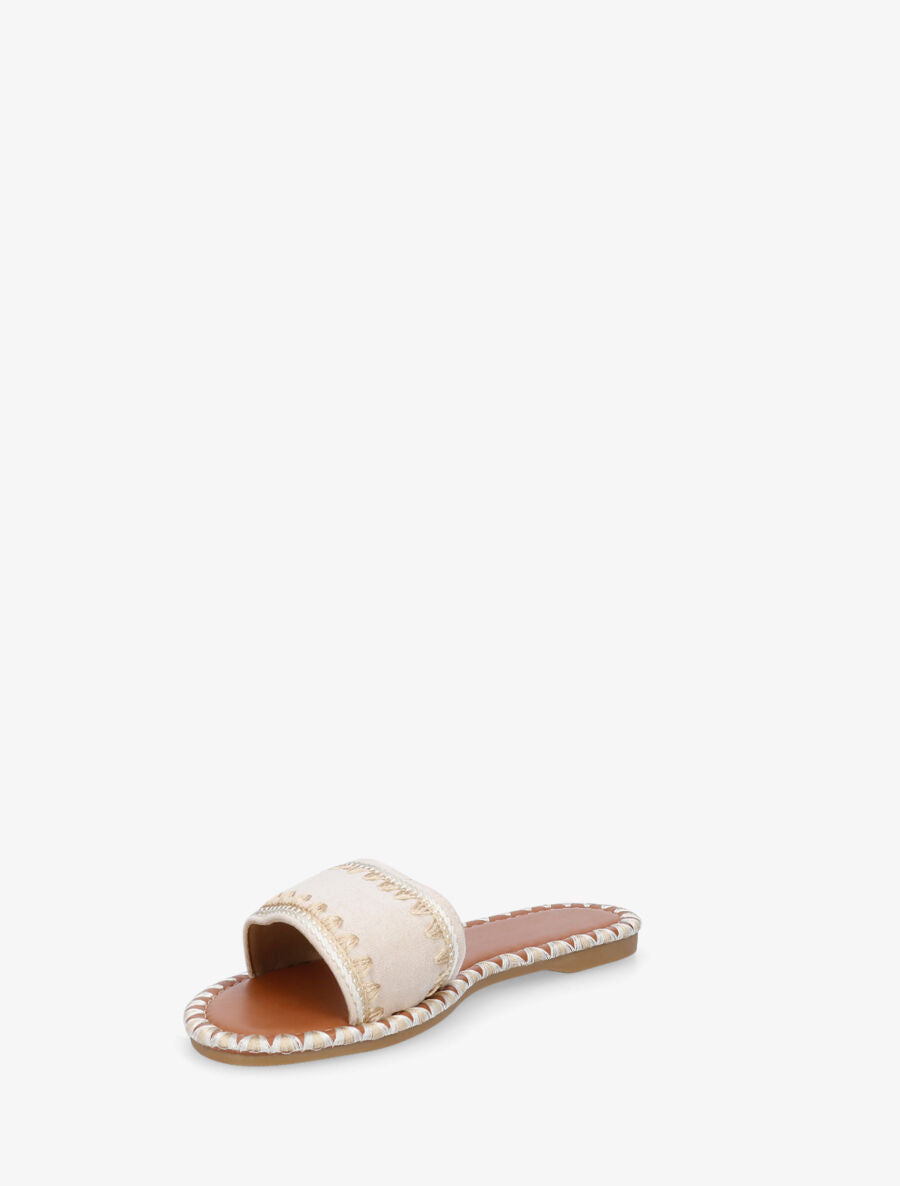 Claquettes en suédine motif dentelé - Beige - 3
