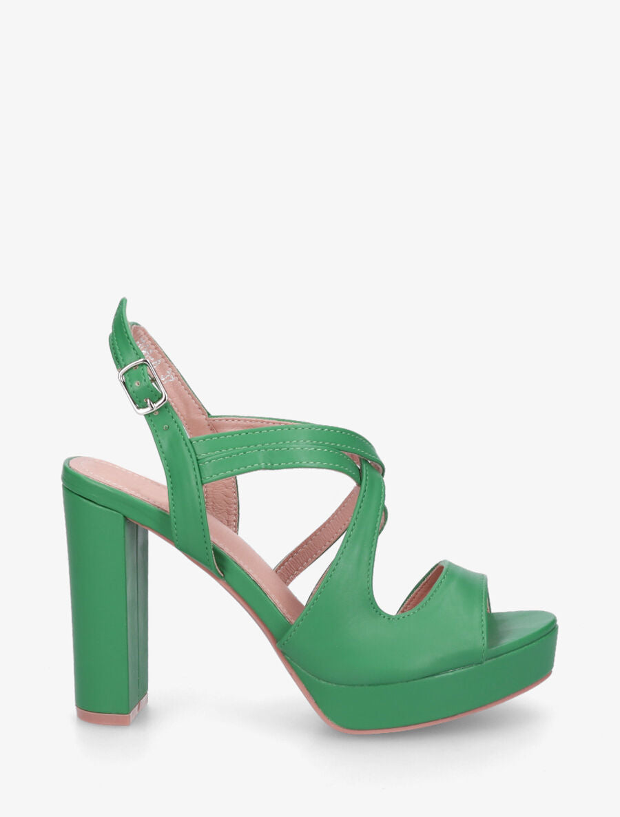 Sandales croisées à talon et plateforme - Vert - 5