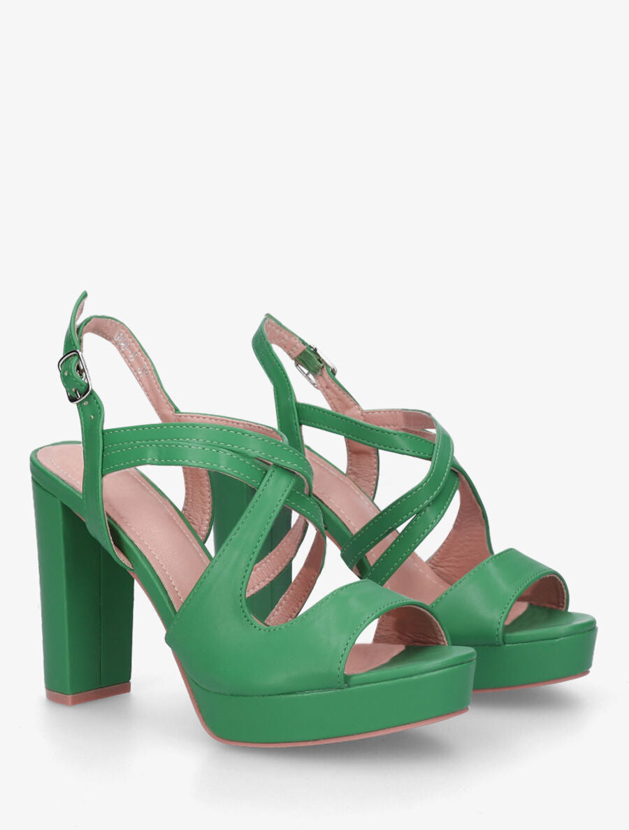 Sandales croisées à talon et plateforme - Vert - 4