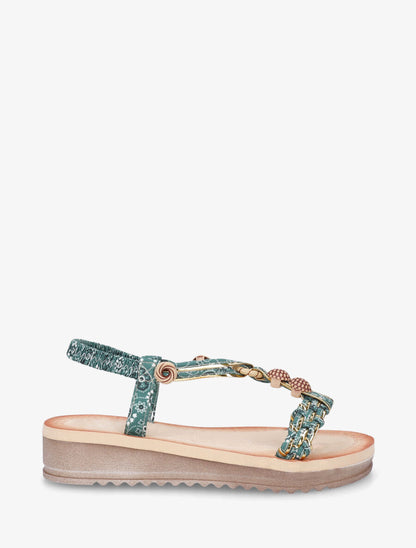 Nu-pieds imprimé graphique et perles - Vert - 1