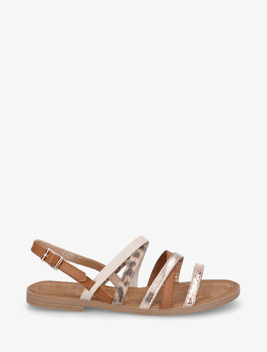 Nu-pieds à multi brides dépareillées - Camel - 5