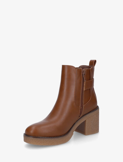 Bottines en simili à talon épais - Camel - 3
