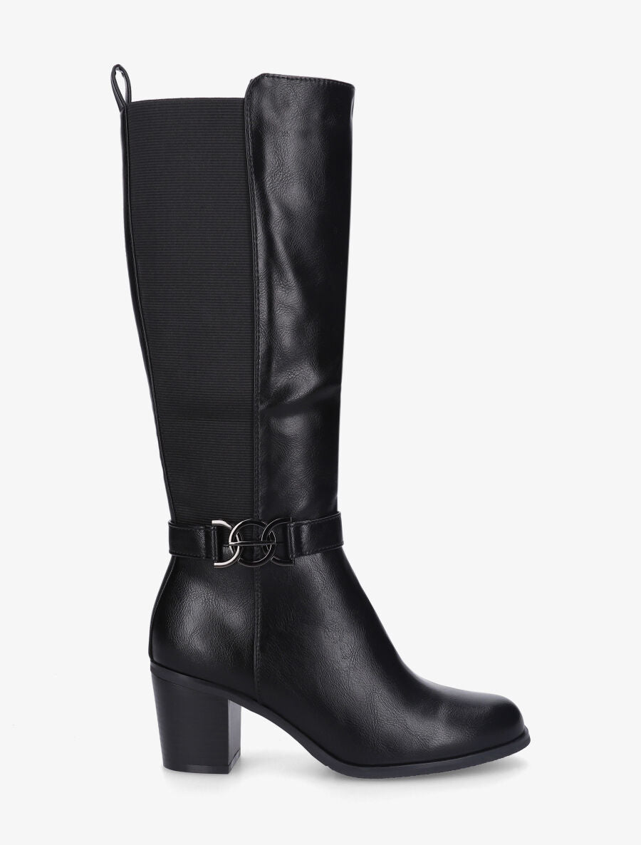 Bottes élastiquées en simili - Noir - 5