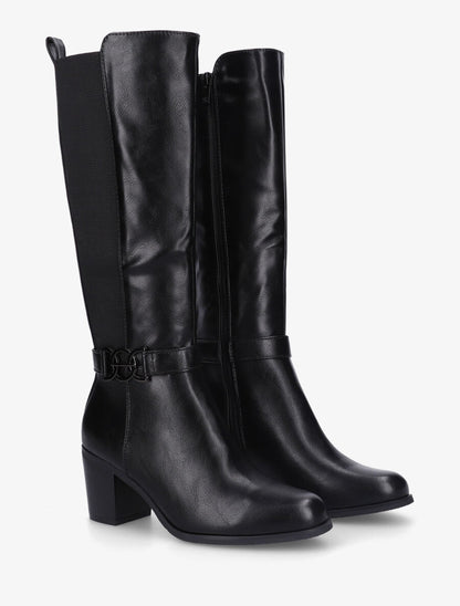 Bottes élastiquées en simili - Noir - 4