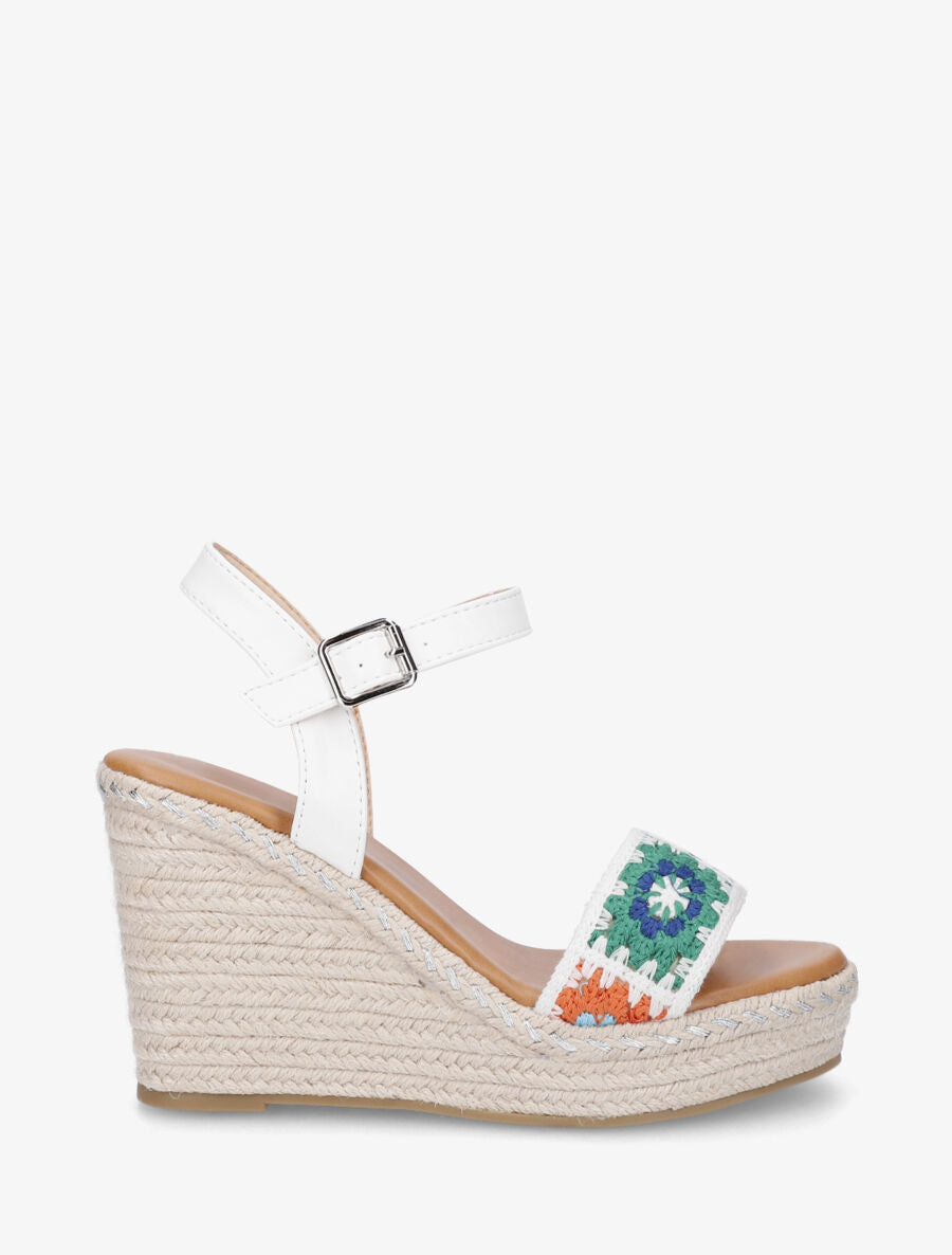 Sandales compensées à bride imprimé floral - Blanc - 1