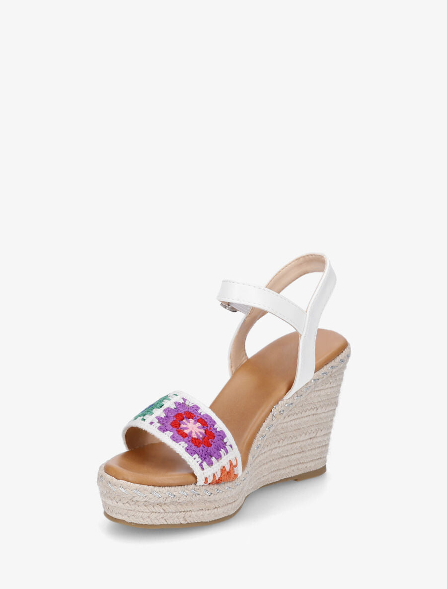 Sandales compensées à bride imprimé floral - Blanc - 3