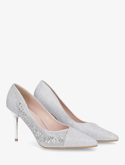 Escarpins pailleté à talon aiguille - Argent - 4