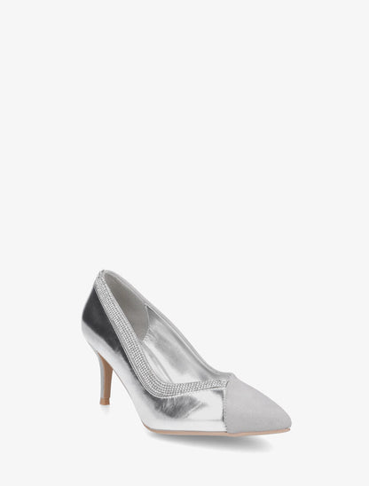 Escarpins bi-matière à bande strassée - Argent - 2