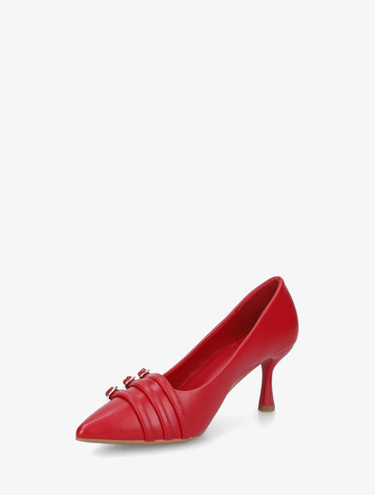 Escarpins en simili à triple boucles décoratives - Rouge - 3