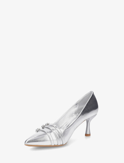 Escarpins en simili à triple boucles décoratives - Argent - 3