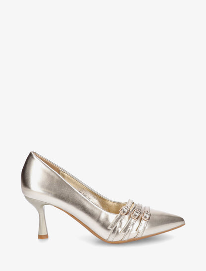 Escarpins en simili à triple boucles décoratives - Or - 1