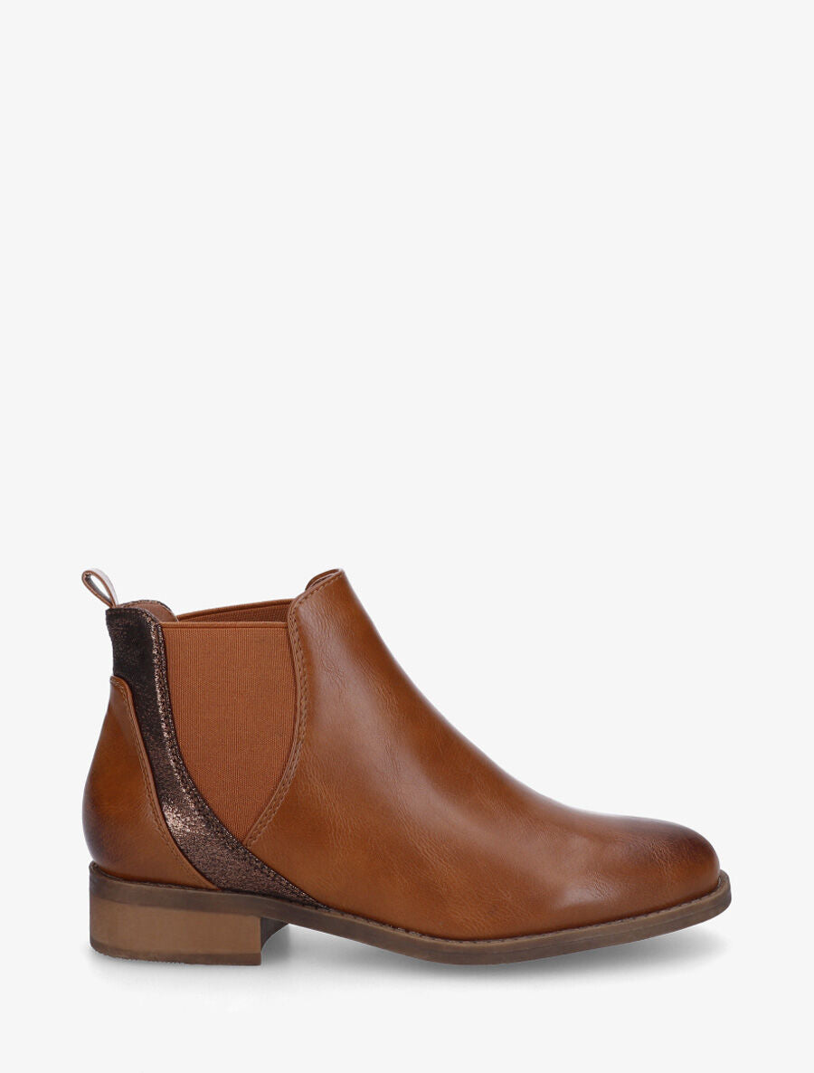 Bottines élastiquées à bande irisée - Camel - 1