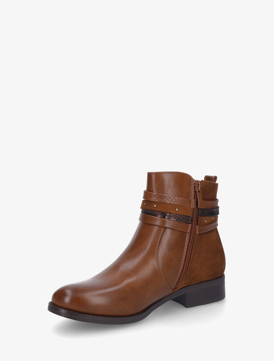 Bottines bi-matière à bandes dépareillés - Camel - 3