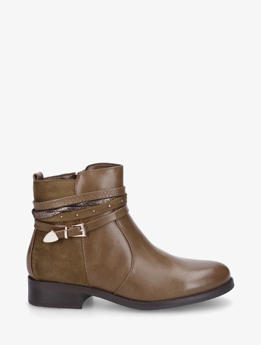 Bottines bi-matière à bandes dépareillés - Taupe - 1