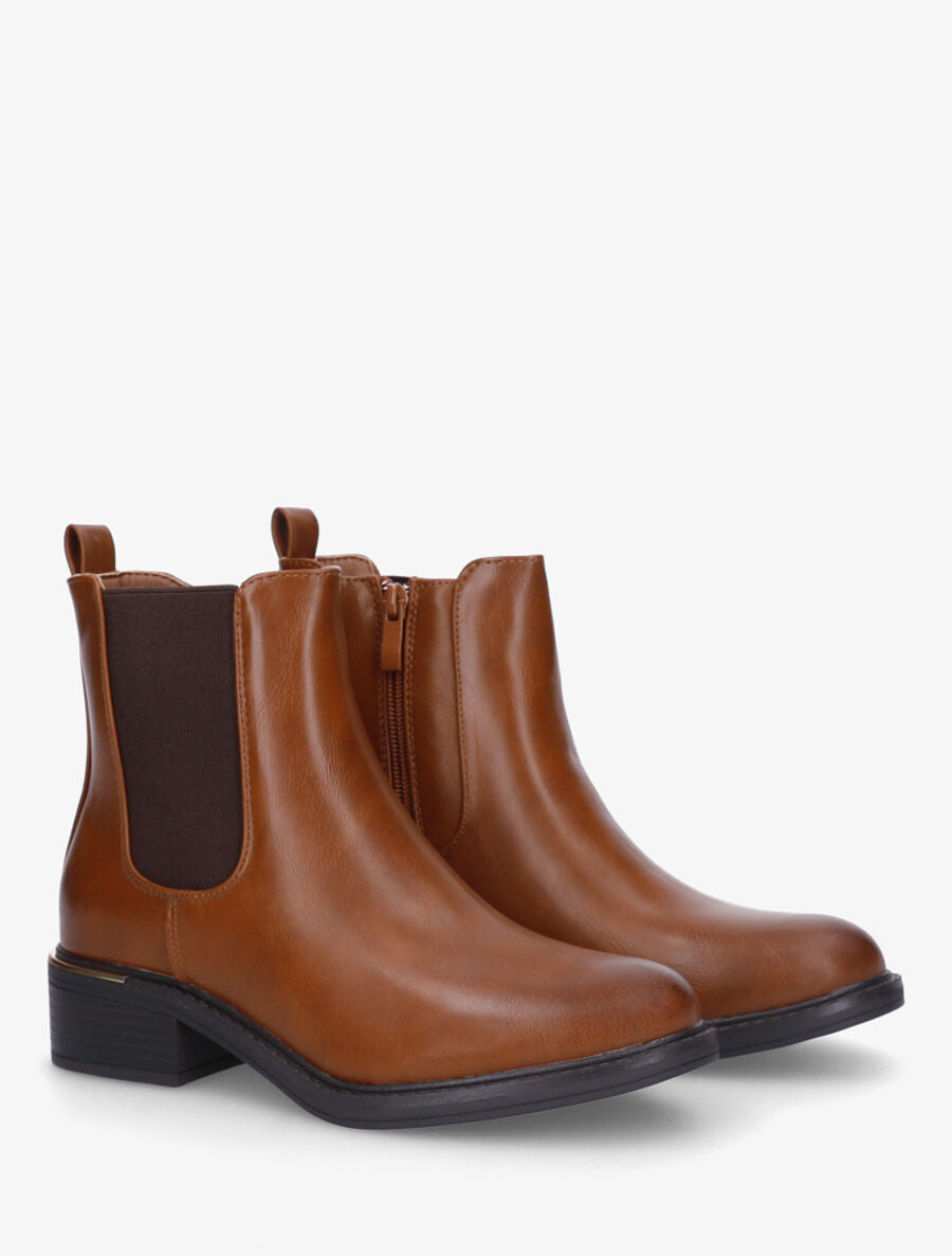 Bottines en simili style chelsea à détail métallique - Camel - 4