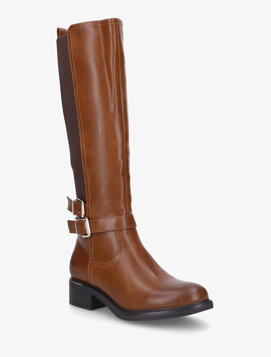 Bottes élastiquées à double sangles et empiècement métal - Camel - 2