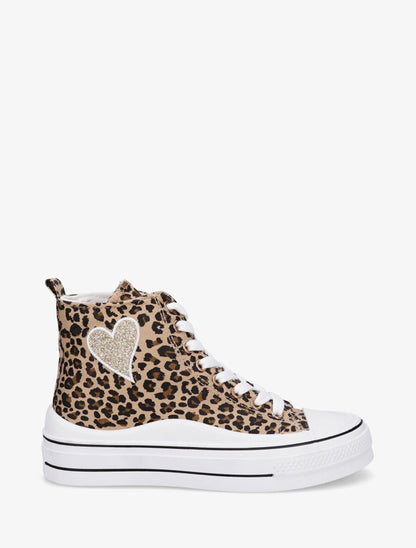 Sneakers imprimé léopard à flocage coeur - Camel - 5