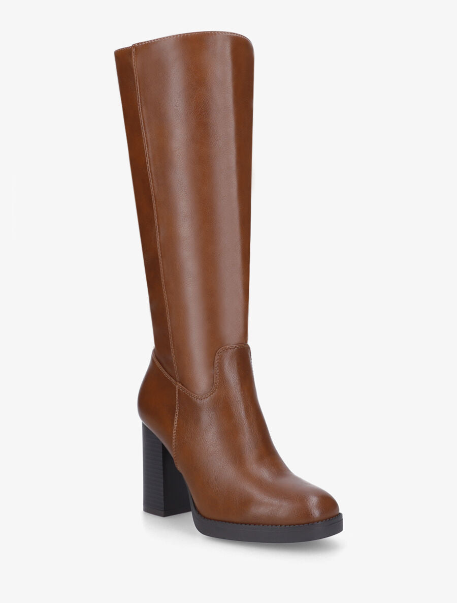 Bottes classiques unies à talon haut - Camel - 2