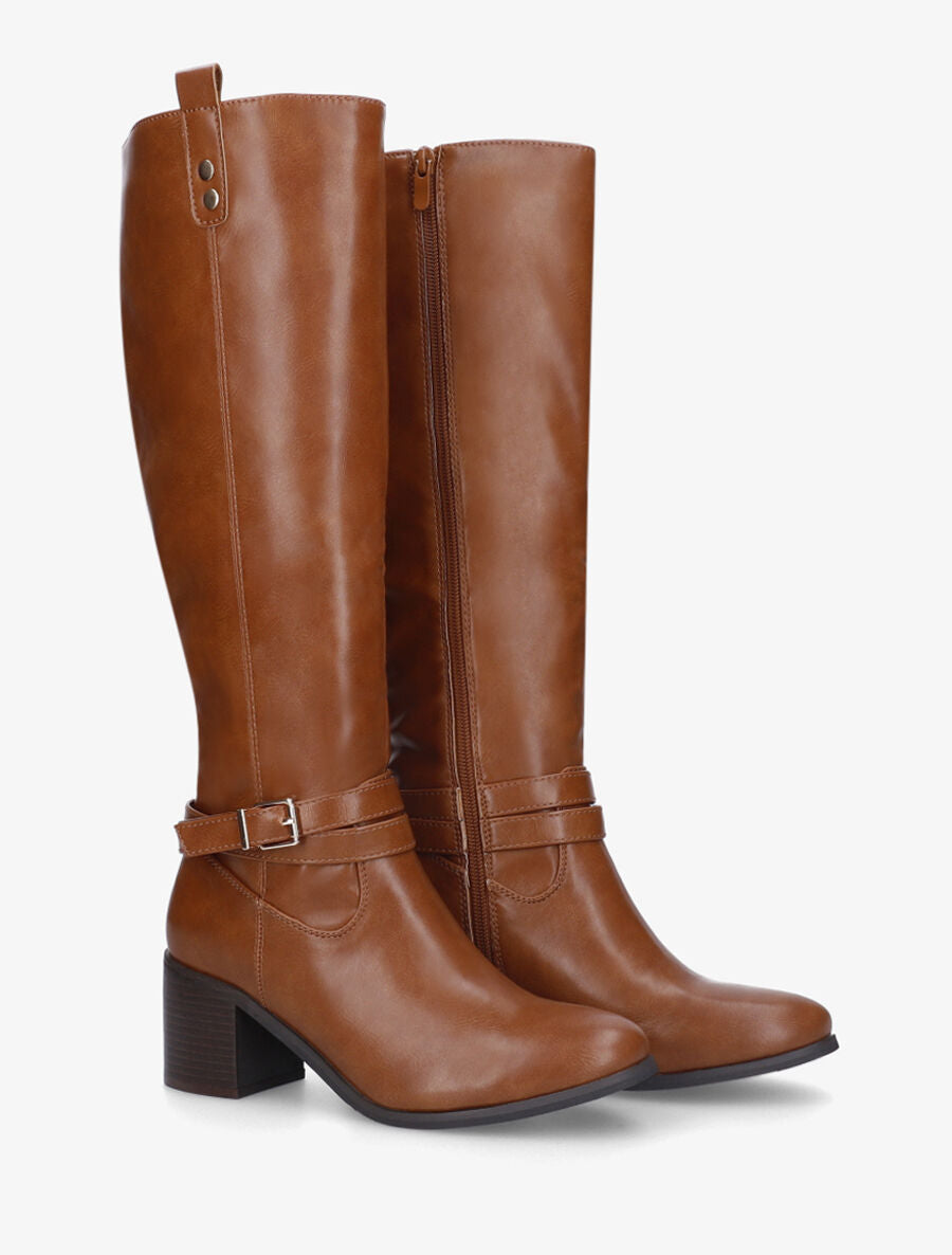 Bottes en simili sanglées à talon - Camel - 4