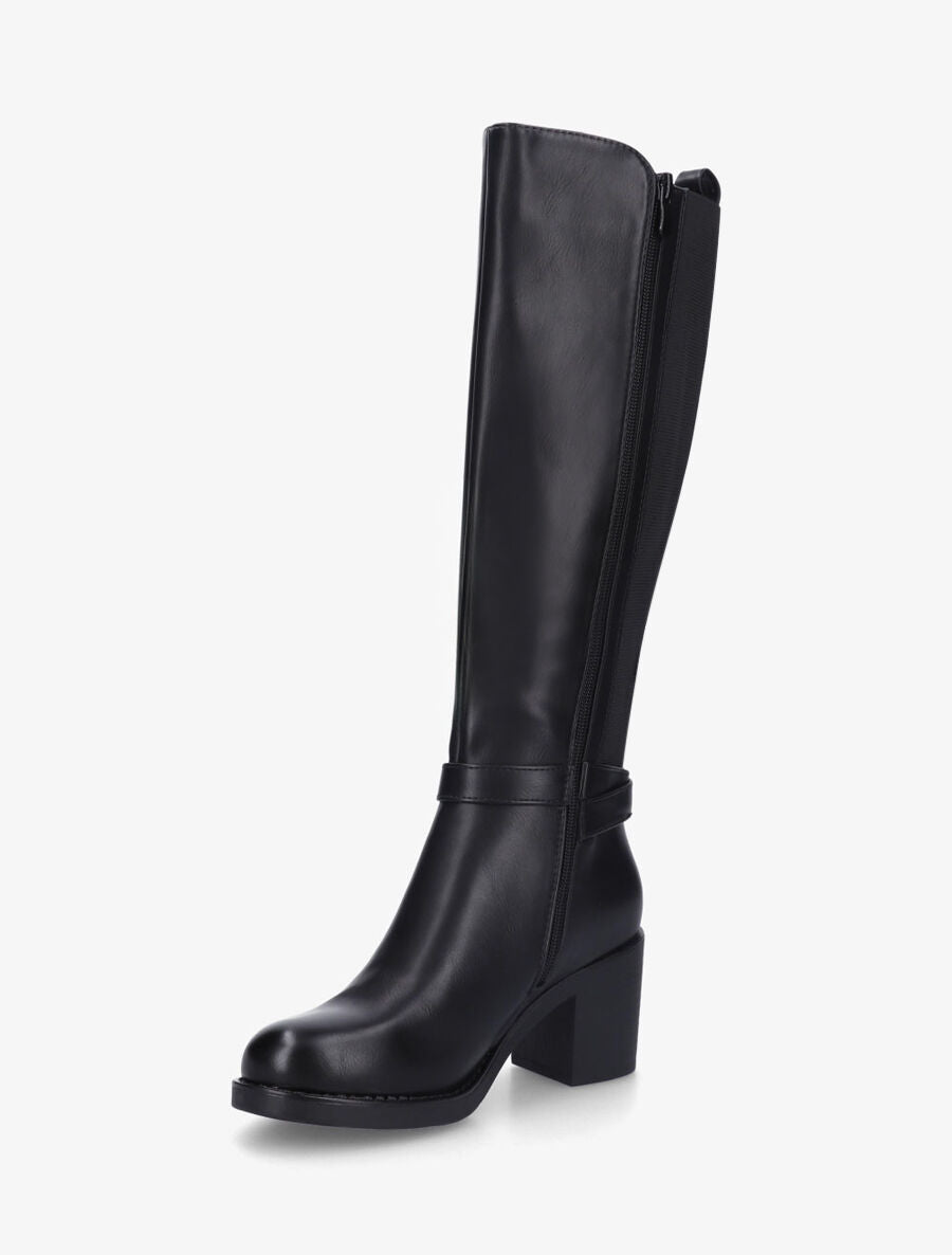 Bottes unies élastiquées à talon - Noir - 3