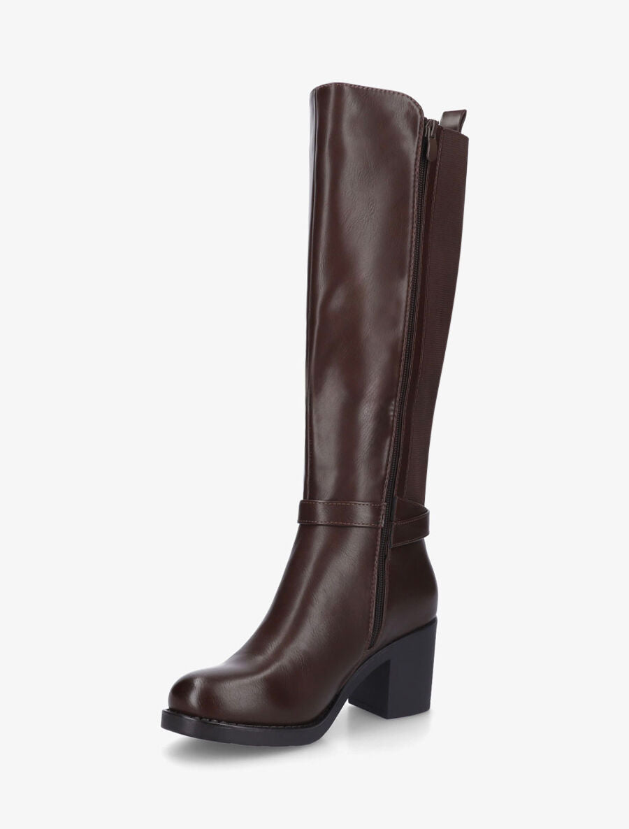 Bottes unies élastiquées à talon - Chocolat - 3