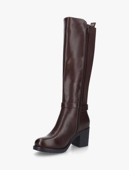 Bottes unies élastiquées à talon - Chocolat - 3