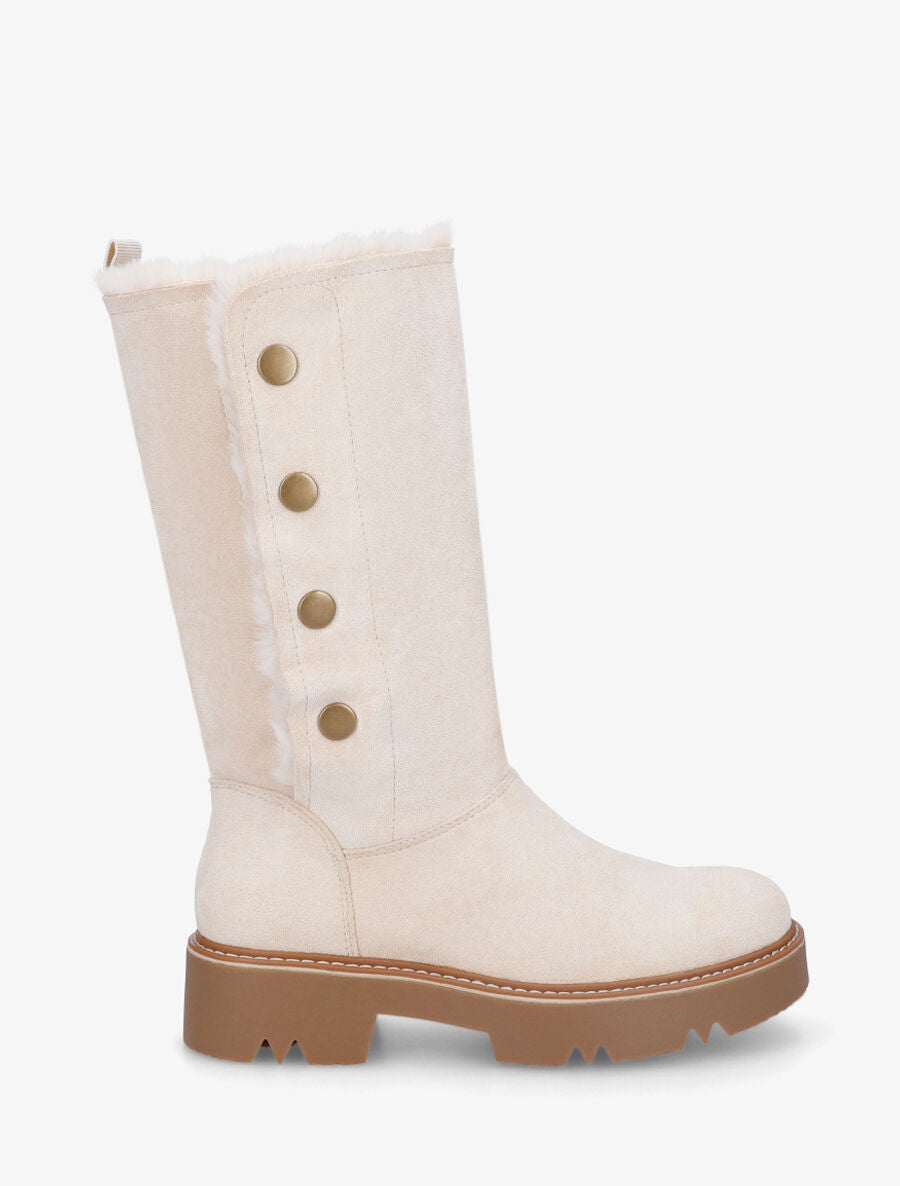 Bottines montantes fourrées et boutonnées - Beige - 1