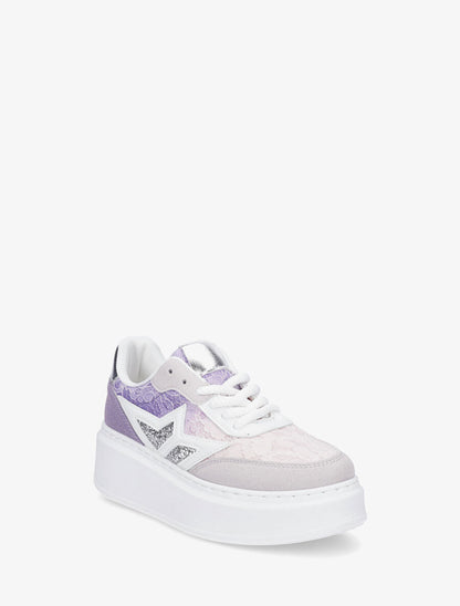 Sneakers en simili à détail dentelle et sequins - Lilas - 2