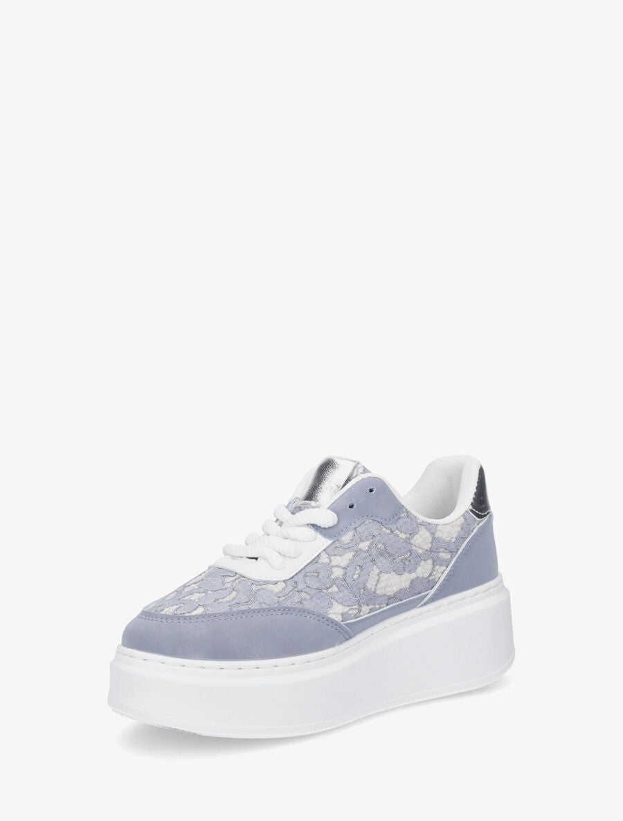 Sneakers en simili à détail dentelle et sequins - Bleu - 3