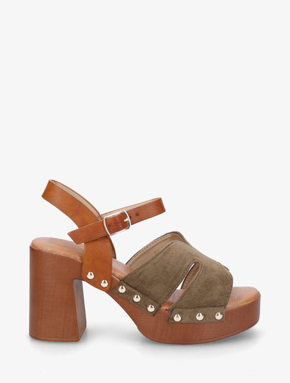 Sandales bimatière à talon - Kaki - 1