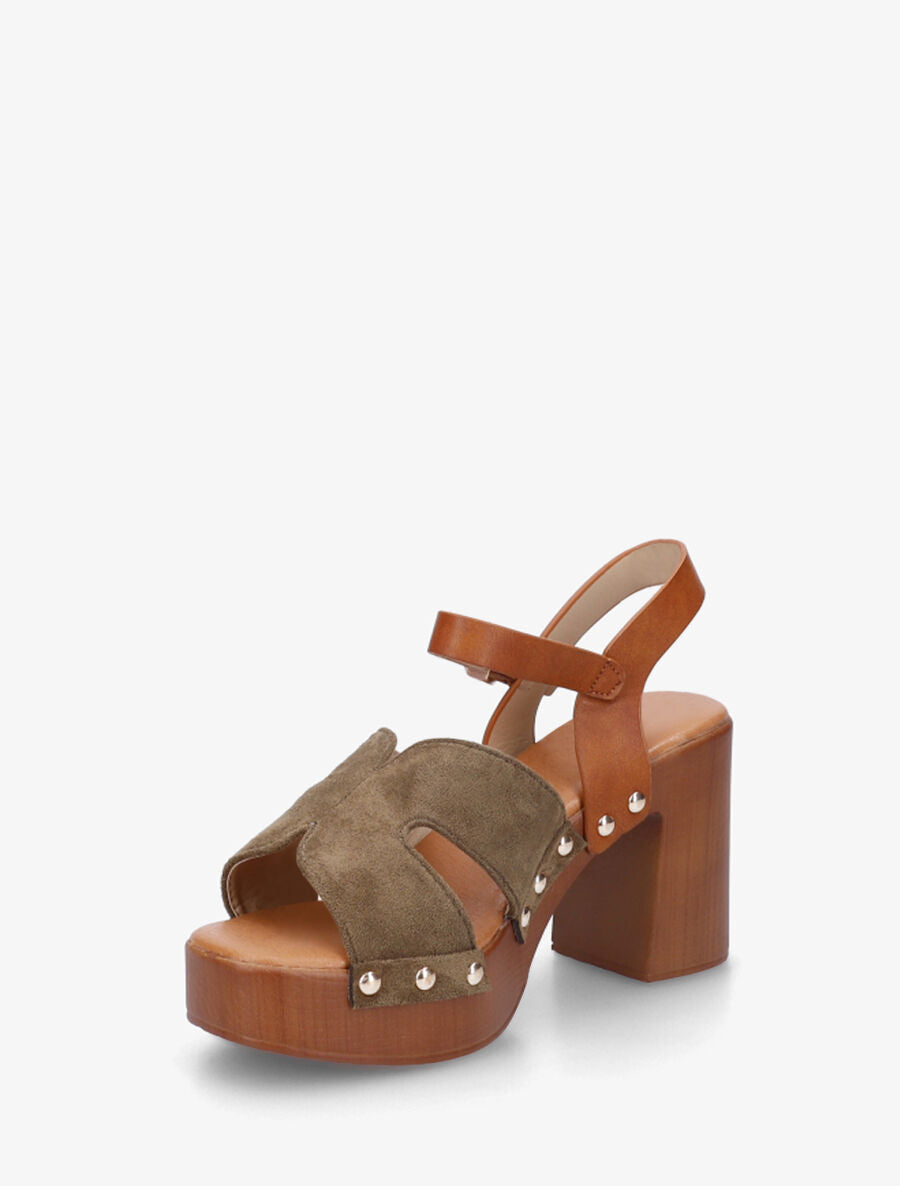 Sandales bimatière à talon - Kaki - 3