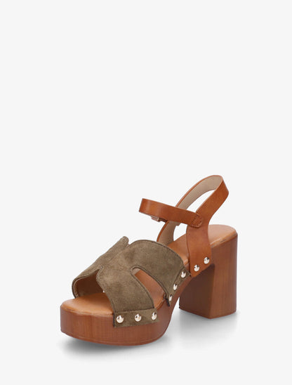 Sandales bimatière à talon - Kaki - 3